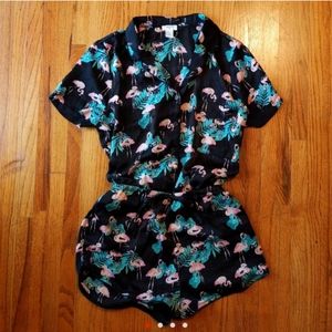 Flamingo Satin Romper Medium